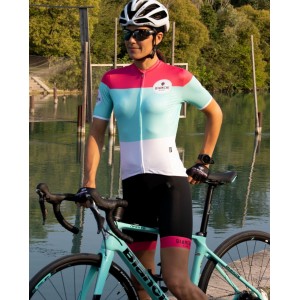 GORDONA Radtrikot Damen kurzarm weiß/celeste/pink (E21-4700)