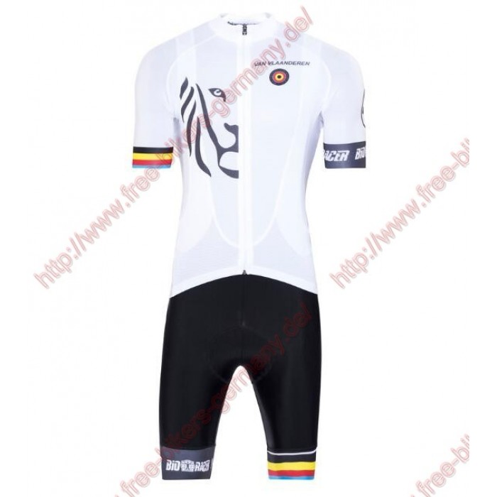 Radsport Bioracer Van Vlaanderen Weiß schwarz 2018 Radbekleidung Satz Trikot Kurzarm+Trägerh Radtrikot Kaufen