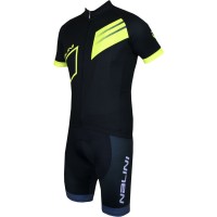 Radsport-Set (Radtrikot Blade Jersey+Trägerhose Fireball) schwarz/neongelb