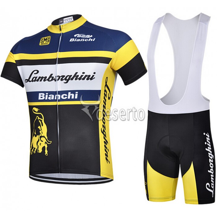 2015 Lamborghini Bianchi Fahrradbekleidung Satz Fahrradtrikot Kurzarm Trikot und Kurz Trägerhose Radtrikot Kaufen