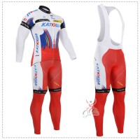 2015 Katusha Fahrradbekleidung Radtrikot Satz Langarm und Lange Trägerhose Radtrikot Kaufen