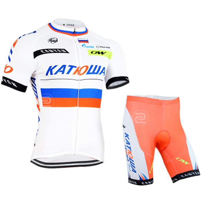 2015 Katusha Radbekleidung Radtrikot Kurzarm und Fahrradhosen Kurz valkoinen Radtrikot Kaufen