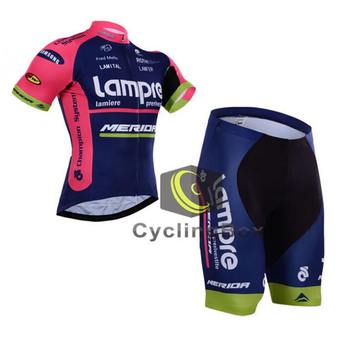 2015 Lampre Merida Radbekleidung Radtrikot Kurzarm und Fahrradhosen Kurz Radtrikot Kaufen
