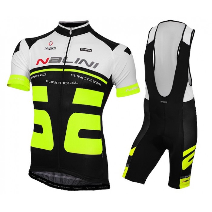 2015 Nalini Bao Weiß-Schwarz Fluo Fahrradbekleidung Satz Fahrradtrikot Kurzarm Trikot und Kurz Trägerhose Radtrikot Kaufen