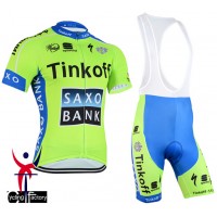 2015 Saxo Bank Tinkoff Fahrradbekleidung Satz Fahrradtrikot Kurzarm Trikot und Kurz Trägerhose Fluorescence Radtrikot Kaufen