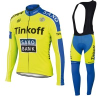 2015 Saxo Bank Tinkoff Fahrradbekleidung Radtrikot Satz Langarm und Lange Trägerhose Radtrikot Kaufen