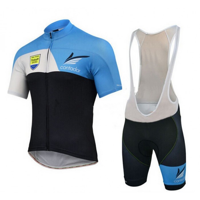 2015 Tinkoff Saxo Fahrradbekleidung Satz Fahrradtrikot Kurzarm Trikot und Kurz Trägerhose blau Radtrikot Kaufen