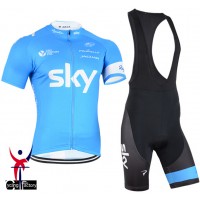 2015 Sky Radtrikot Kurzarm Blau und Kurz Trägerhose Radtrikot Kaufen