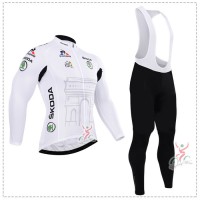 2015 Tour de France Blanc Fahrradbekleidung Radtrikot Satz Langarm und Lange Trägerhose Radtrikot Kaufen