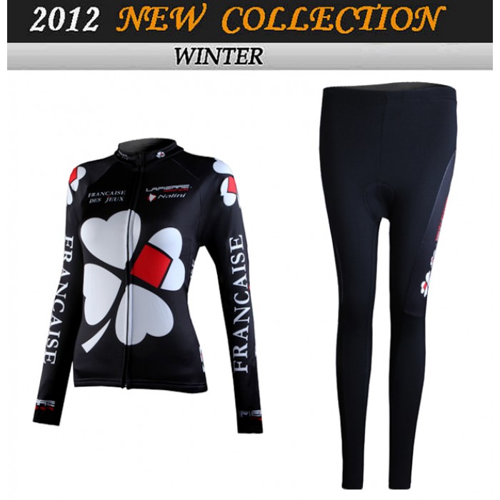 2012 Damen FDJ Cycling Fahrradbekleidung Radtrikot Satz Langarm und Lange Fahrradhose Radtrikot Kaufen