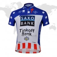 2013 Saxo Bank Tinkoff USA Champion Radtrikot Kurzarm Blau Weiß Rot Radtrikot Kaufen