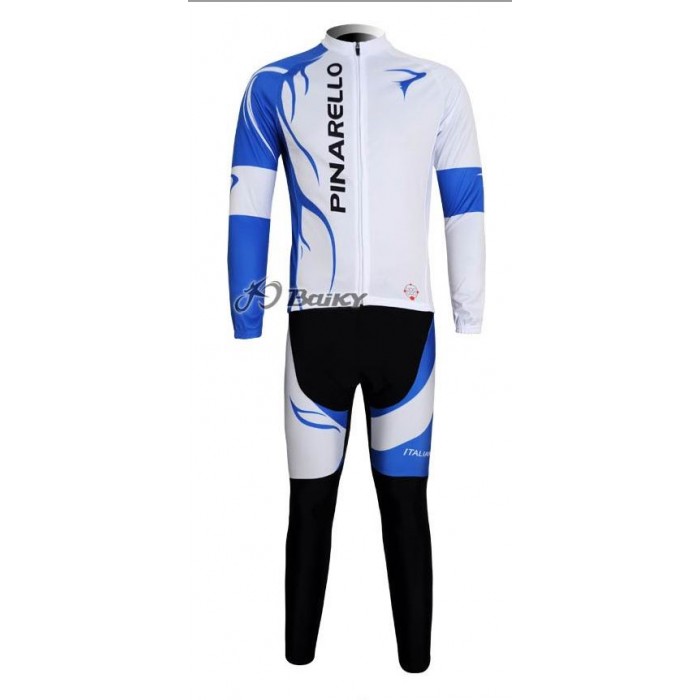 Pinarello Pro Team Radbekleidung Satz Fahrradtrikot Langarm und Lang Radhose Weiß Blau Radtrikot Kaufen