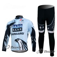 Saxo Bank Sungard Pro Team Radbekleidung Satz Fahrradtrikot Langarm und Lang Radhose Weiß Schwarz Radtrikot Kaufen