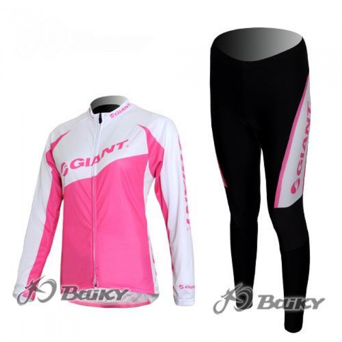 Giant Radbekleidung Satz Fahrradtrikot Langarm und Lang Radhose Rosa Weiß Radtrikot Kaufen