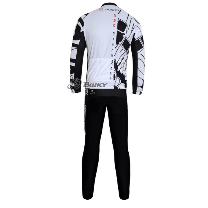 Nalini Pro Team Radbekleidung Satz Fahrradtrikot Langarm und Lang Radhose Weiß Schwarz Radtrikot Kaufen