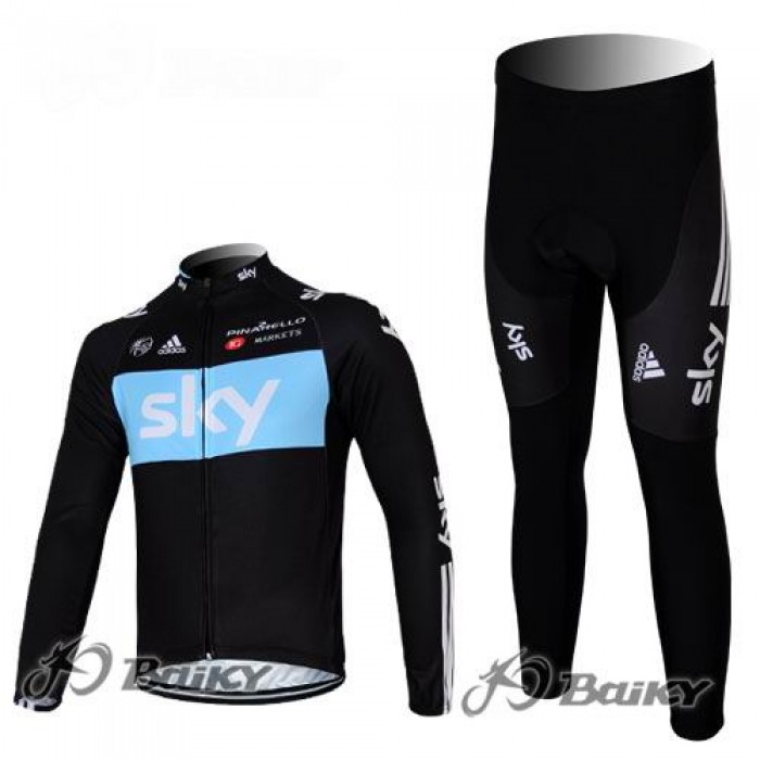 Sky Pinarello Pro Team Radbekleidung Satz Fahrradtrikot Langarm und Lang Radhose Schwarz Blau Radtrikot Kaufen