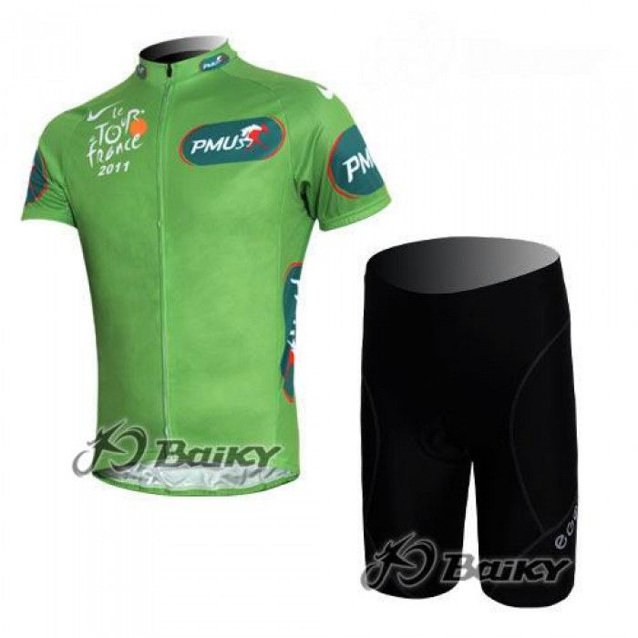 Tour de France 2011 Radbekleidung Radtrikot Kurzarm und Fahrradhosen Kurz Grünes Trikot Radtrikot Kaufen