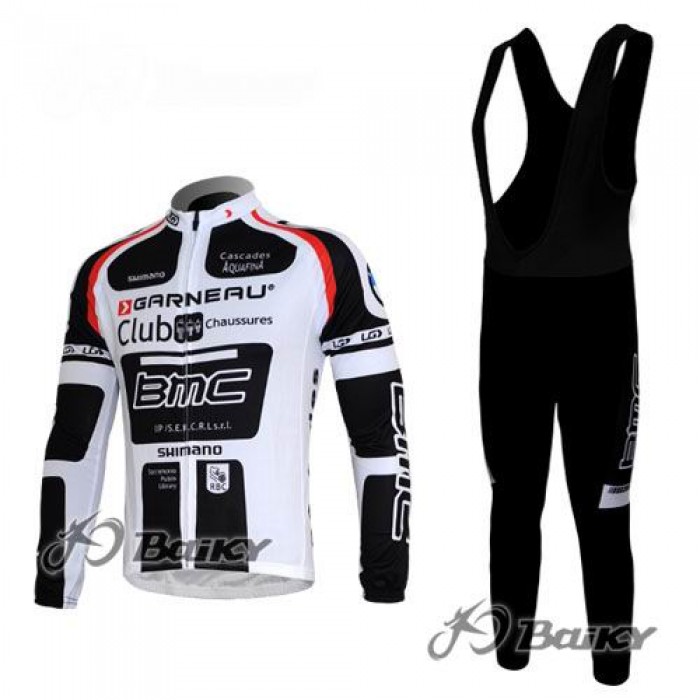 BMC Garneau Team Fahrradbekleidung Radtrikot Satz Langarm und Lange Fahrradhose Weiß Schwarz Radtrikot Kaufen