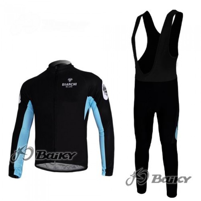 Bianchi Pro Team Fahrradbekleidung Radtrikot Satz Langarm und Lange Trägerhose Schwarz Blau Radtrikot Kaufen