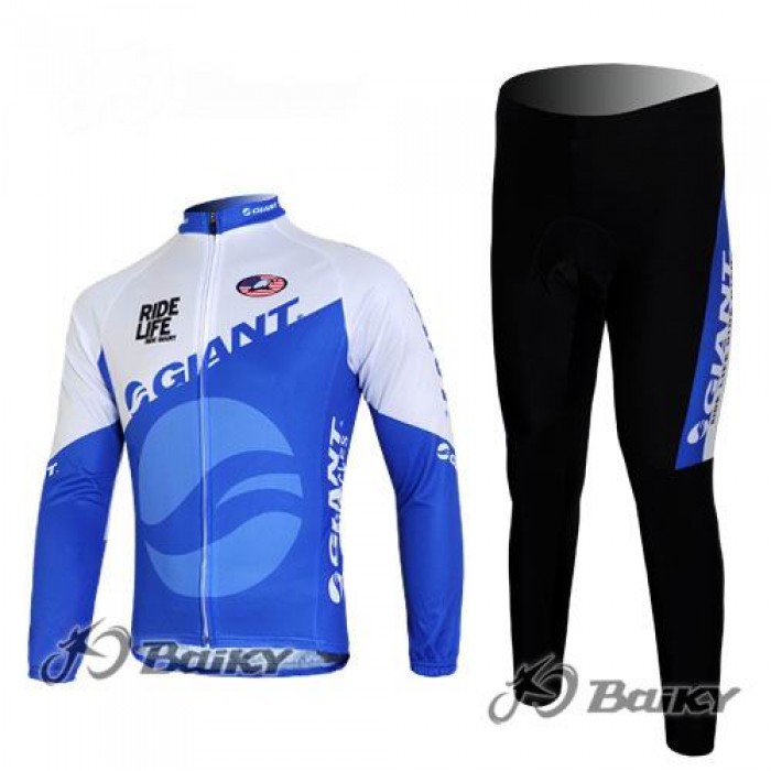 Giant Ride Life Fahrradbekleidung Radtrikot Satz Langarm und Lange Fahrradhose Blau Weiß Radtrikot Kaufen