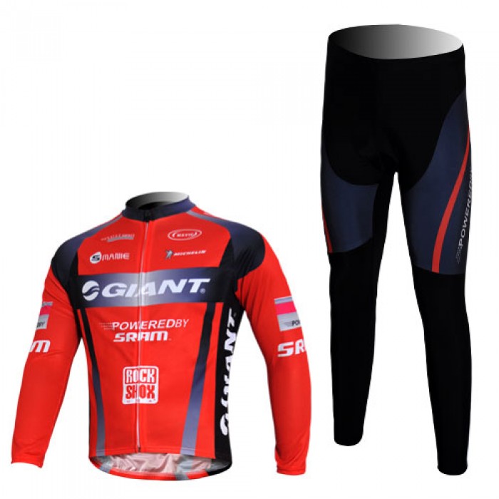 Giant Sram Pro Team Fahrradbekleidung Radtrikot Satz Langarm und Lange Fahrradhose Rot Schwarz Radtrikot Kaufen