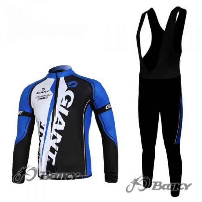 Giant Sram Pro Team Fahrradbekleidung Radtrikot Satz Langarm und Lange Trägerhose Blau Weiß Schwarz Radtrikot Kaufen