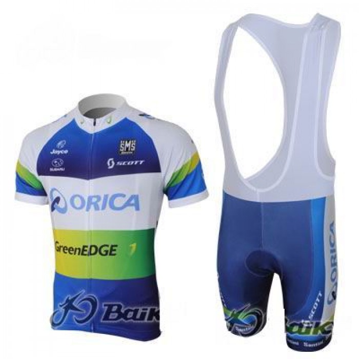 2013 Green Edge ORICA Fahrradbekleidung Satz Fahrradtrikot Kurzarm Trikot und Kurz Trägerhose Blau Radtrikot Kaufen