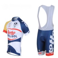 2013 Lotto Belisol Fahrradbekleidung Satz Fahrradtrikot Kurzarm Trikot und Kurz Trägerhose Weiß Blau Radtrikot Kaufen