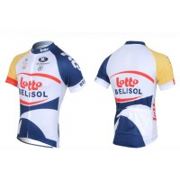 2013 Lotto Belisol Fahrradbekleidung Satz Fahrradtrikot Kurzarm Trikot und Kurz Trägerhose Weiß Blau Radtrikot Kaufen