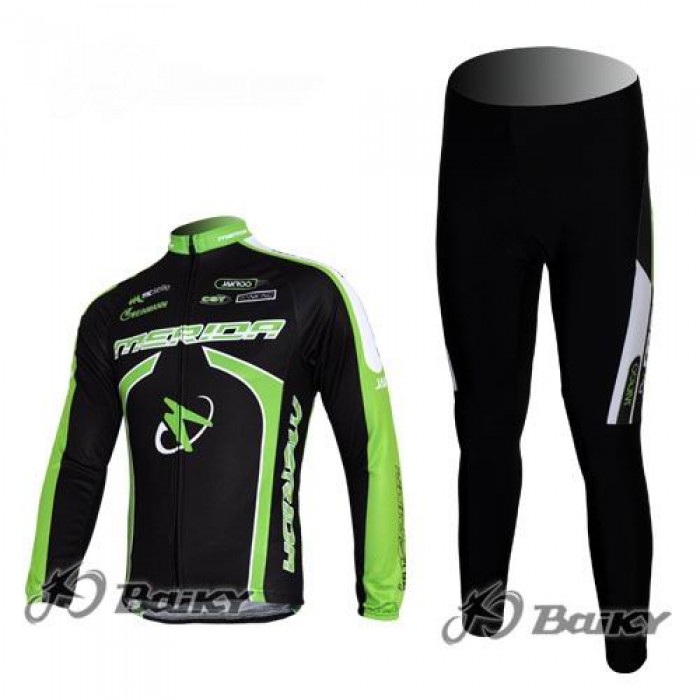 Merida Multivan Flex Stay Fahrradbekleidung Radtrikot Satz Langarm und Lange Fahrradhose Schwarz Grün Radtrikot Kaufen