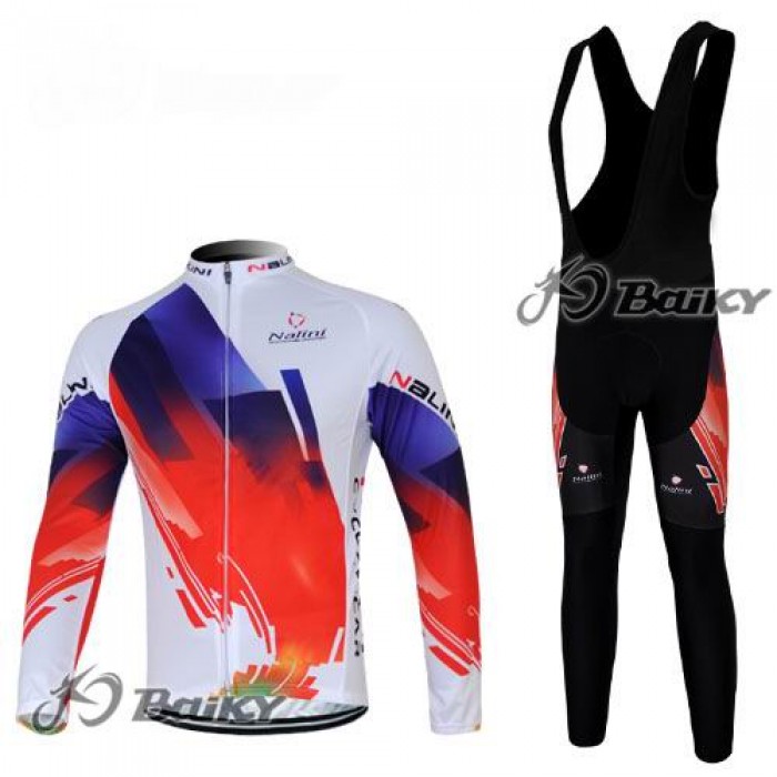 Nalini Pro Team Fahrradbekleidung Radtrikot Satz Langarm und Lange Trägerhose Rot Weiß Radtrikot Kaufen