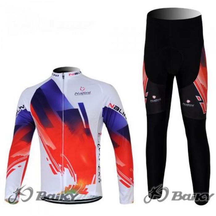 Nalini Pro Team Fahrradbekleidung Radtrikot Satz Langarm und Lange Fahrradhose Rot Weiß Radtrikot Kaufen