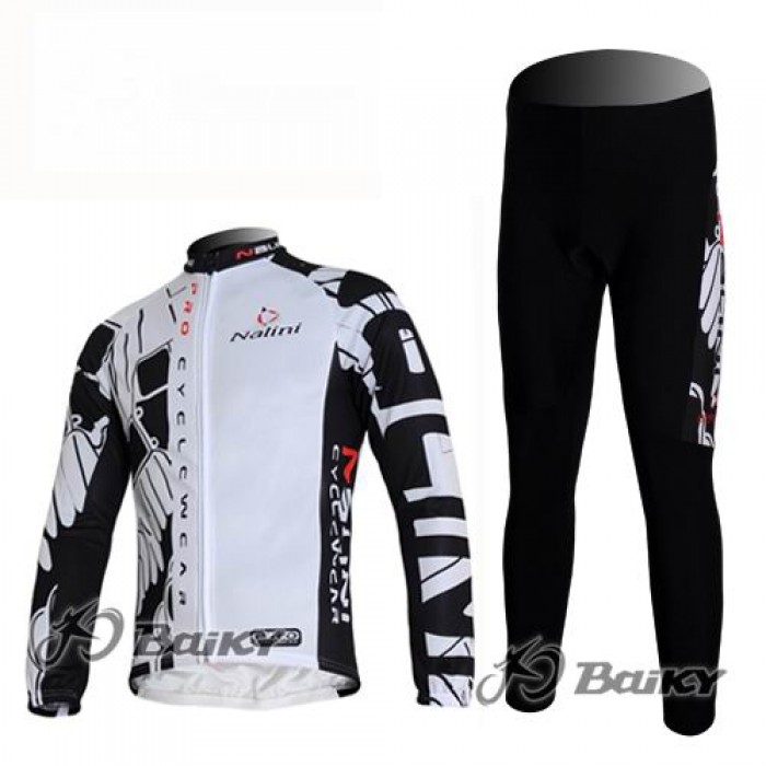 Nalini Pro Team Fahrradbekleidung Radtrikot Satz Langarm und Lange Fahrradhose Weiß Schwarz Radtrikot Kaufen