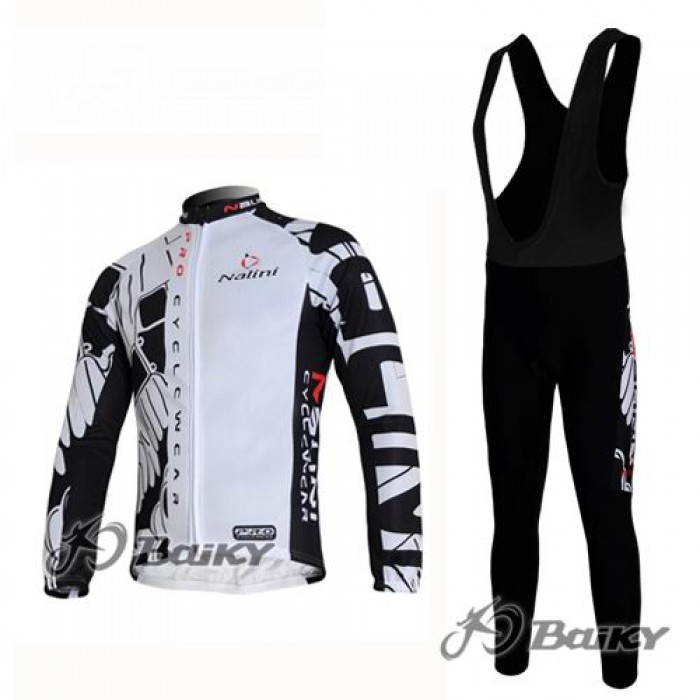 Nalini Pro Team Fahrradbekleidung Radtrikot Satz Langarm und Lange Trägerhose Weiß Schwarz Radtrikot Kaufen