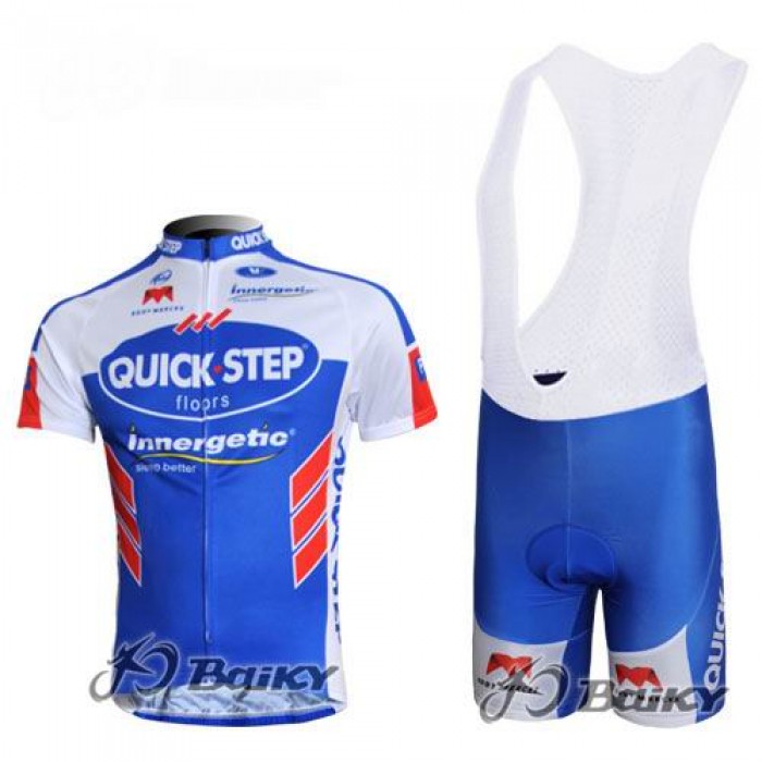 Omega Pharma-Quick Step innergetic Fahrradbekleidung Satz Fahrradtrikot Kurzarm Trikot und Kurz Trägerhose Blau Weiß Radtrikot Kaufen