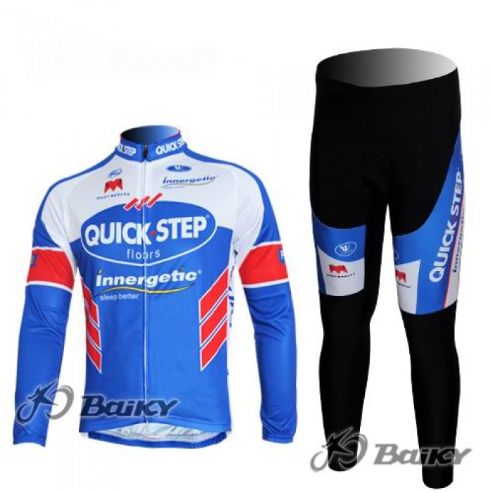 Omega Pharma-Quick Step innergetic Fahrradbekleidung Radtrikot Satz Langarm und Lange Fahrradhose Blau Weiß Radtrikot Kaufen