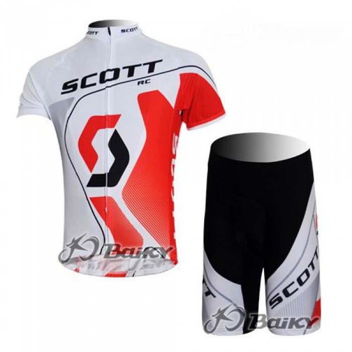 Scott Racing Team Radbekleidung Radtrikot Kurzarm und Fahrradhosen Kurz Weiß Rot Radtrikot Kaufen