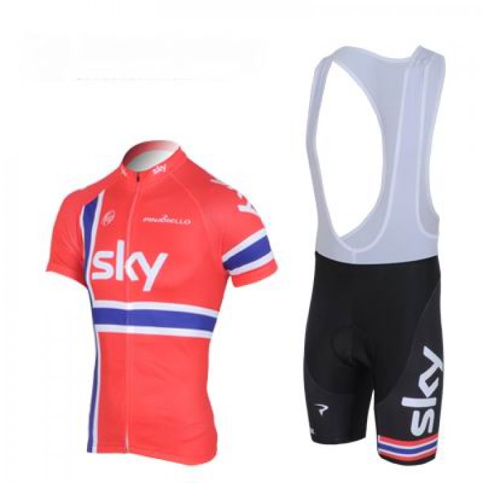2013 Team Sky Norwegisch Champion Fahrradbekleidung Satz Fahrradtrikot Kurzarm Trikot und Kurz Trägerhose Rot Schwarz Radtrikot Kaufen