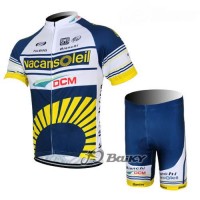 2012 Vacansoleil-DCM Radbekleidung Radtrikot Kurzarm und Fahrradhosen Kurz Weiß Blau Gelb Radtrikot Kaufen