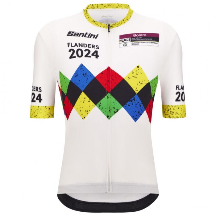 Herren Santini UCI Gravel Weltmeisterschaft trikot Flandern 2024-Weiss Radtrikot Kaufen