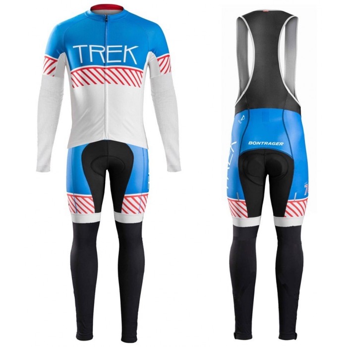2016 Bontrager Trek Specter Cru Weiß-Blau Fahrradbekleidung Satz Radtrikot Langarm+Lang Trägerhose Radtrikot Kaufen