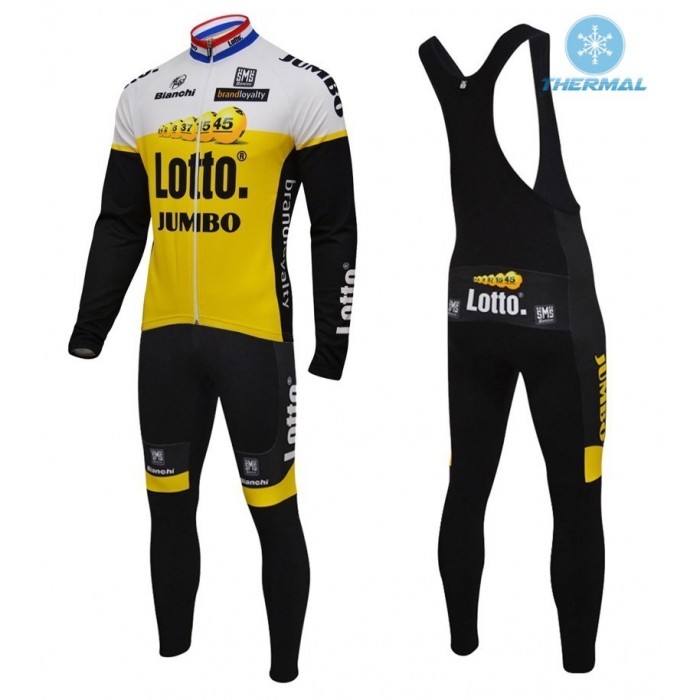 2016 Lotto-Jumbo Gelb thermisch Fahrradbekleidung Satz Radtrikot Langarm+Lang Trägerhose Radtrikot Kaufen