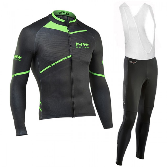2016 Northwave Grün Schwarz Fahrradbekleidung Langarm Radtrikot und Trägerhosen Set Radtrikot Kaufen