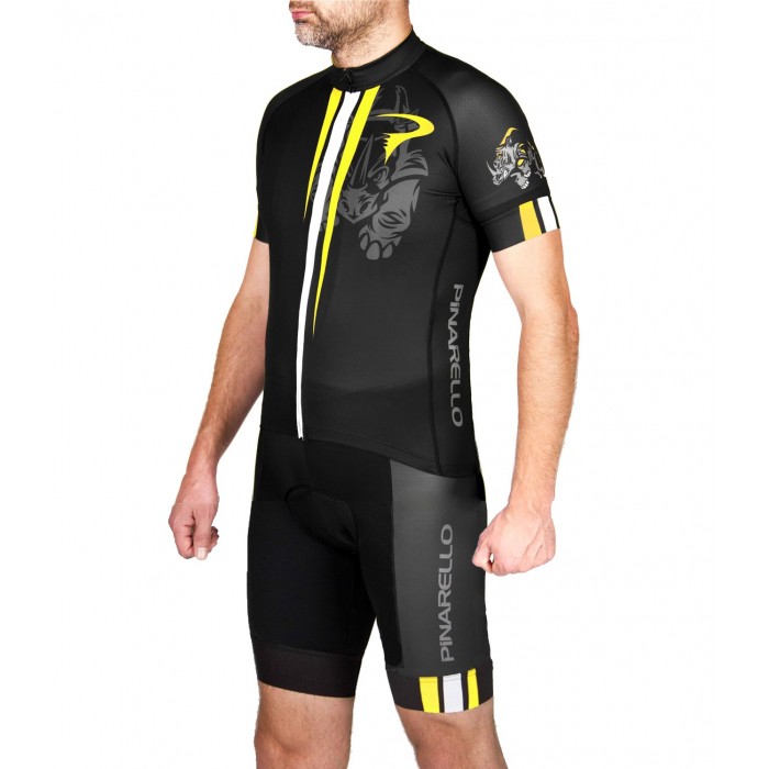 2016 Pinarello Corsa Rhino schwarz-gelb Fahrradbekleidung Satz Radtrikot Kurzarm+Kurz Trägerhose Radtrikot Kaufen