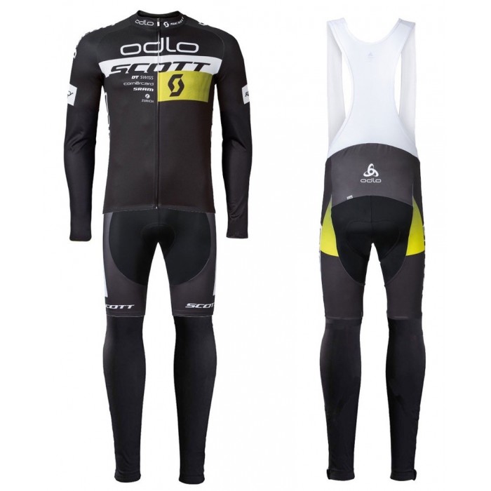 2016 Scott ODLO Team Schwarz Fahrradbekleidung Satz Radtrikot Langarm+Lang Trägerhose Radtrikot Kaufen