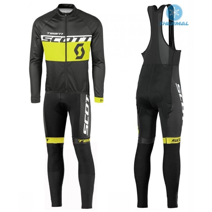 2016 Scott Team Schwarz-Gelb thermisch Fahrradbekleidung Satz Radtrikot Langarm+Lang Trägerhose Radtrikot Kaufen