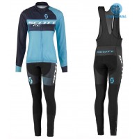 2016 Scott RC Schwarz-Blau Damen thermisch Fahrradbekleidung Satz Radtrikot Langarm+Lang Trägerhose Radtrikot Kaufen