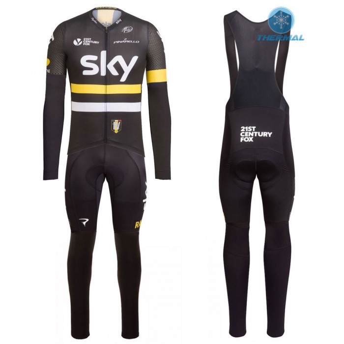 2016 Team Sky IV Schwarz-Gelb thermisch Fahrradbekleidung Satz Radtrikot Langarm+Lang Trägerhose Radtrikot Kaufen