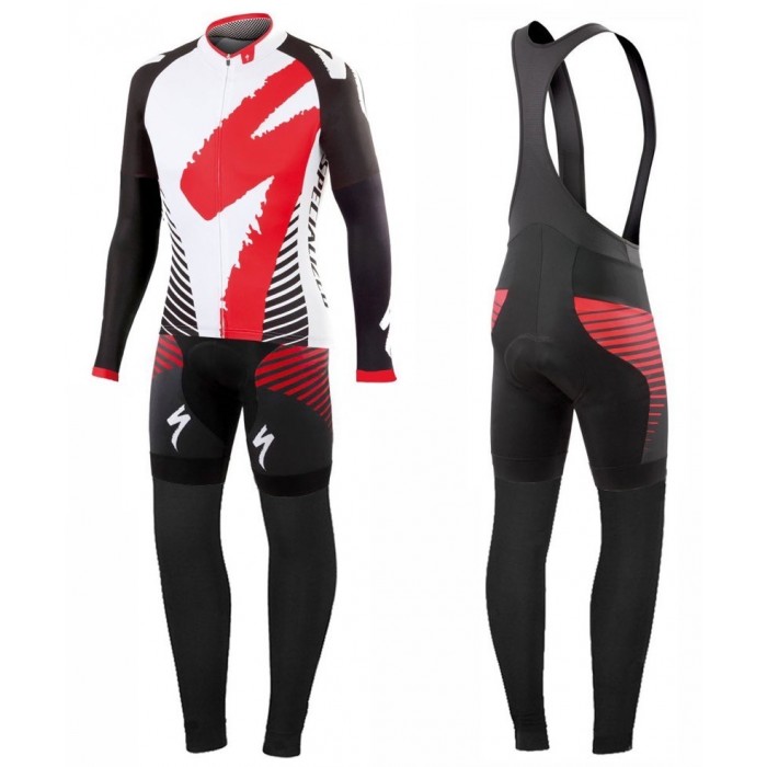 2016 Specialized Team LS Weiß-Rot Fahrradbekleidung Satz Radtrikot Langarm+Lang Trägerhose Radtrikot Kaufen
