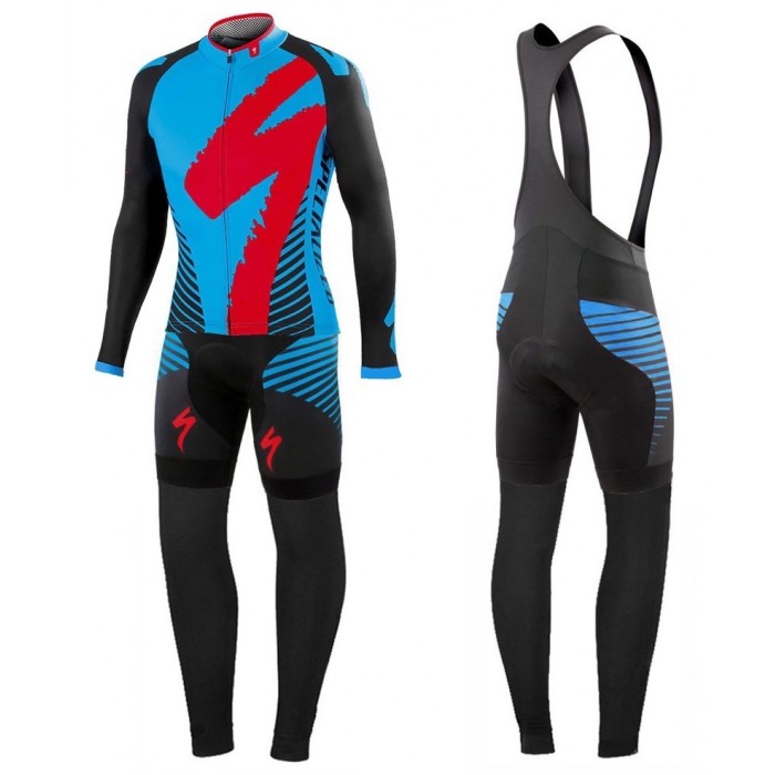 2016 Specialized Team LS Schwarz-Blau Fahrradbekleidung Satz Radtrikot Langarm+Lang Trägerhose Radtrikot Kaufen